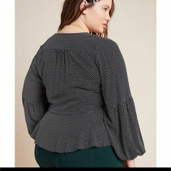 NWT Anthro Maeve Ingrid Polka Dot Wrap Front Tie Long Sleeve Top/Blouse - Picture 2 of 13